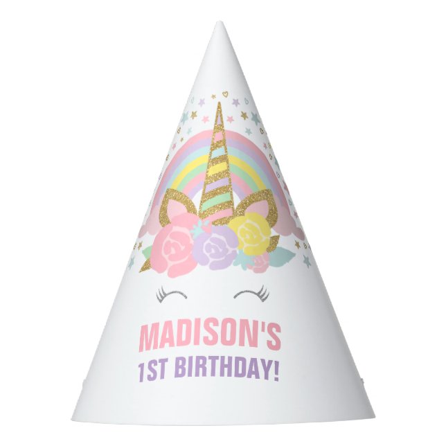 Chapéu De Festa Festa de aniversário do Rainbow Unicorn Party Hat  (Frente)