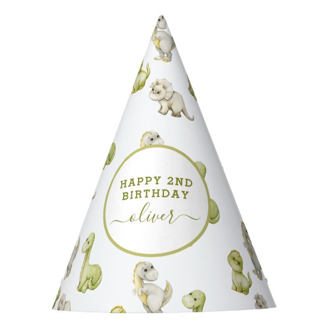 Chapéu De Festa Festa de Aniversário Infantil Dinossauro Aquarela (Frente)