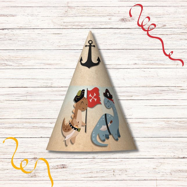 Chapéu De Festa Festa de aniversário Pirata De Dinossauro, Twin Bo (Party hats for your twins' Dinosaur Pirate Birthday Party for a swashbuckling good time!)