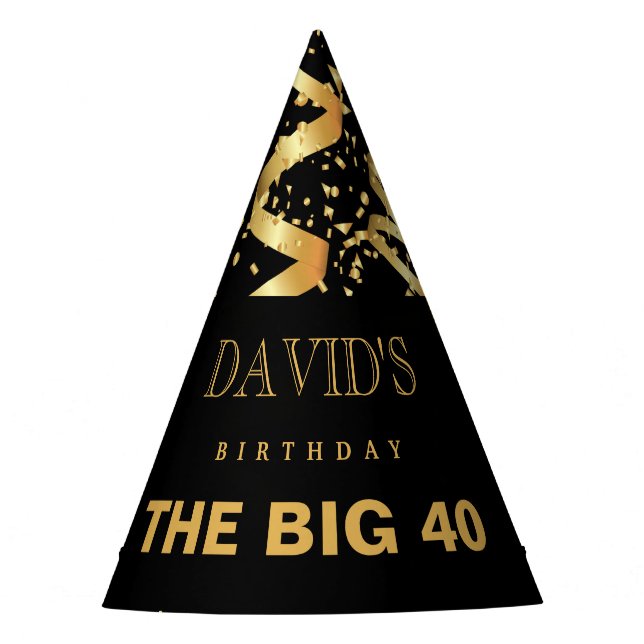 Chapéu De Festa Festa de Confetti Dourada e Negra (Frente)