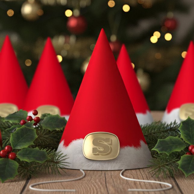 Chapéu De Festa Festa de Papais noeis de Natal do Red Elf (Fun and festive red and white Christmas elf party hat just for you. Add your initial! )