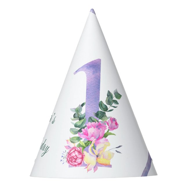 Chapéu De Festa Festa de primeiro aniversário com flores e laço ro (Frente)