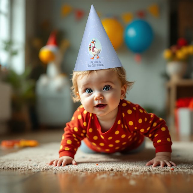 Chapéu De Festa Festa de Um Ano do Ganso Bobo (One Silly Goose First Birthday Party Party Hat)