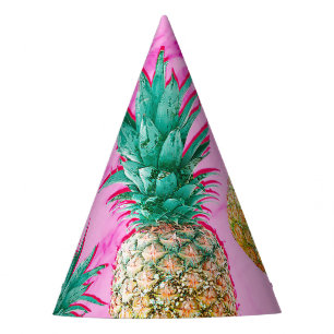 Chapéu De Festa Festa Divertida de Abacaxis Tropicais e Rosa Mármo