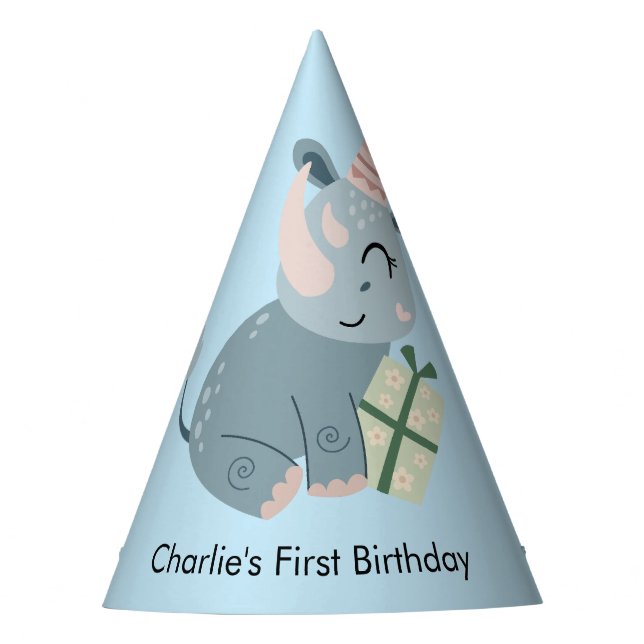 Chapéu De Festa Festa Rinoceronte com presentes, Aniversário (Frente)