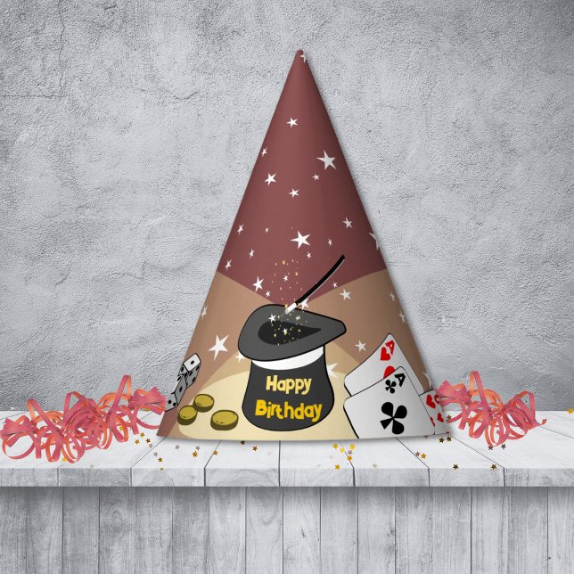 Chapéu De Festa Festas de aniversário Vermelhas do Mágico Show (Magic Show Birthday Party Red Kids Party Hat, Custom Text, Color)