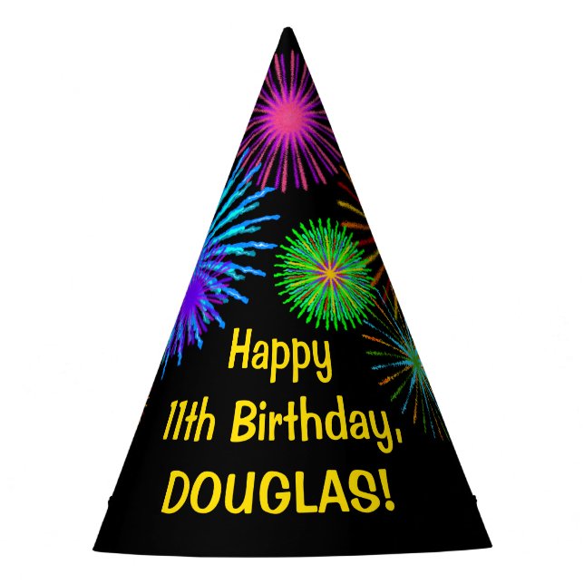 Chapéu De Festa Fireworks divertido + Rainbow Pattern "11" Anivers (Frente)