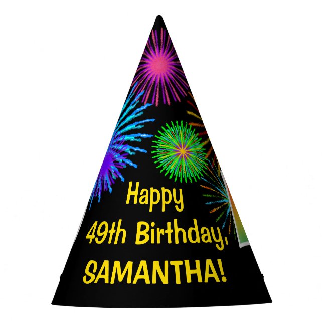Chapéu De Festa Fireworks divertido + Rainbow Pattern "49" Anivers (Frente)