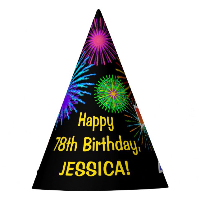 Chapéu De Festa Fireworks divertido + Rainbow Pattern "78" Anivers (Frente)