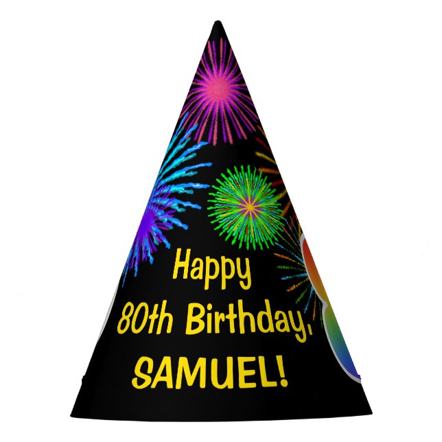 Chapéu De Festa Fireworks divertido + Rainbow Pattern "80" Anivers (Frente)