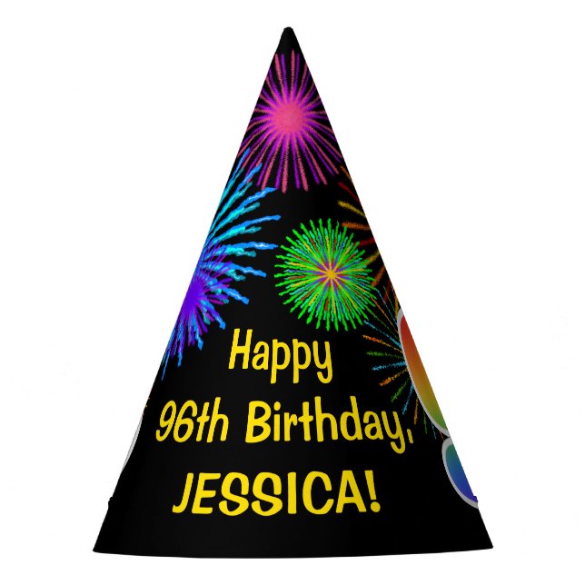 Chapéu De Festa Fireworks divertido + Rainbow Pattern "96" Anivers (Frente)