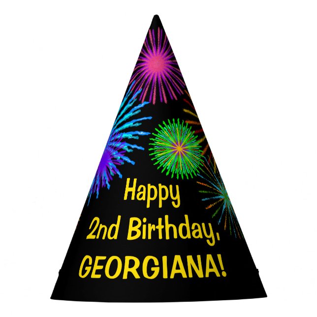 Chapéu De Festa Fireworks divertido + Rainbow Patterno "2" Anivers (Frente)