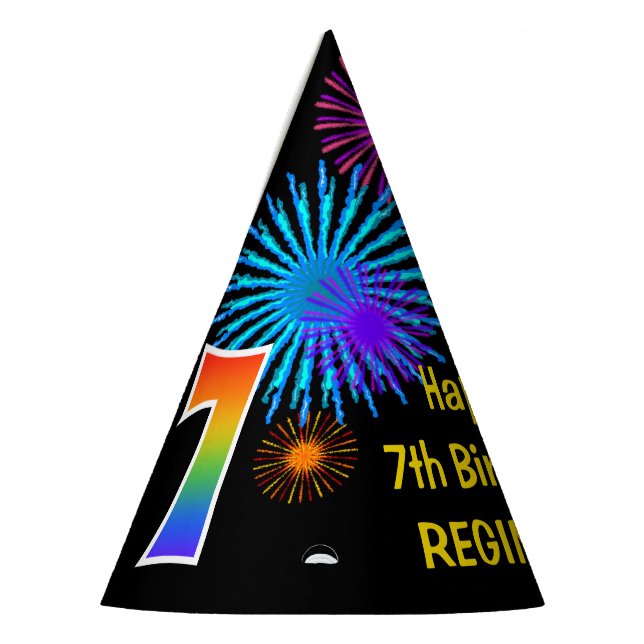 Chapéu De Festa Fireworks divertido + Rainbow Patterno "7" Anivers (Esquerda)