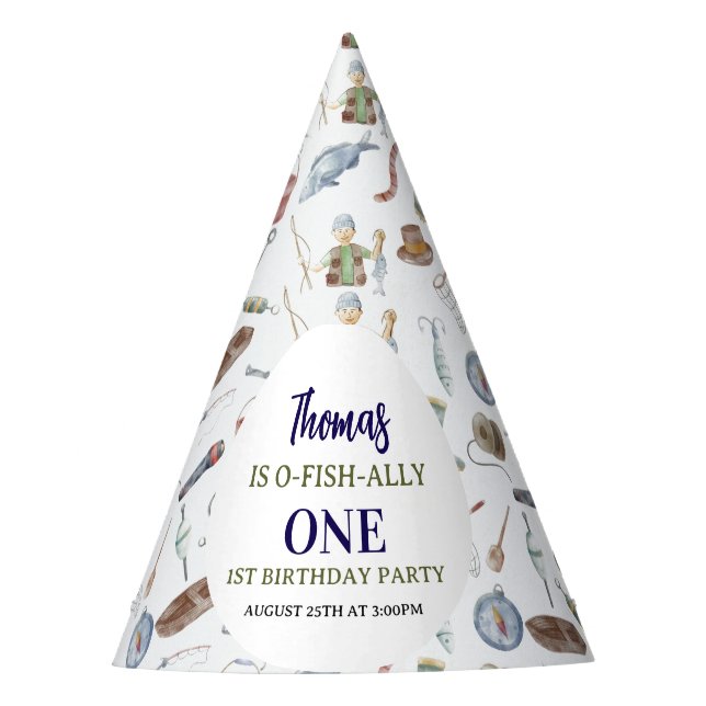 Chapéu De Festa Fishing 1st Birthday | O-Fish-Ally One party (Frente)
