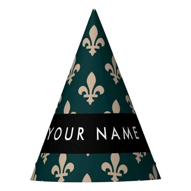Chapéu De Festa Fleur de Lis, Beige on Green, Royal, Your Name (Frente)