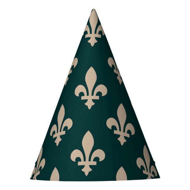 Chapéu De Festa Fleur de Lis Pattern, Royal French Cream on Green (Frente)