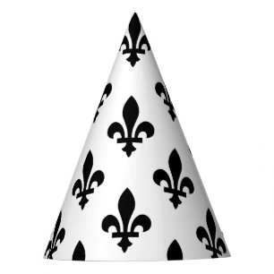 Chapéu De Festa Fleur de Lis Pattern, Royal French, preto em branc
