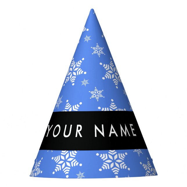 Chapéu De Festa Flocos de neve brancos, azuis, seu nome, personali (Frente)