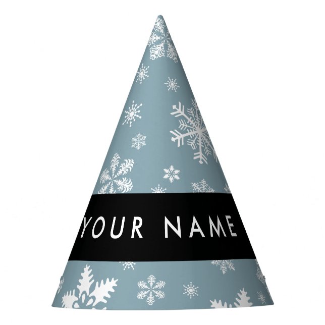 Chapéu De Festa Flocos de neve brancos, Cinzas, seu nome, Personal (Frente)