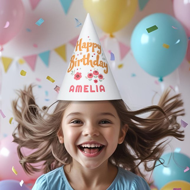 Chapéu De Festa Floral Flowers Happy Birthday Handlettering (Criador carregado)