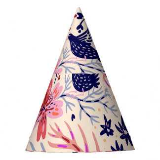 Chapéu De Festa Floral, pássaros, padrão contínuo de colheita.