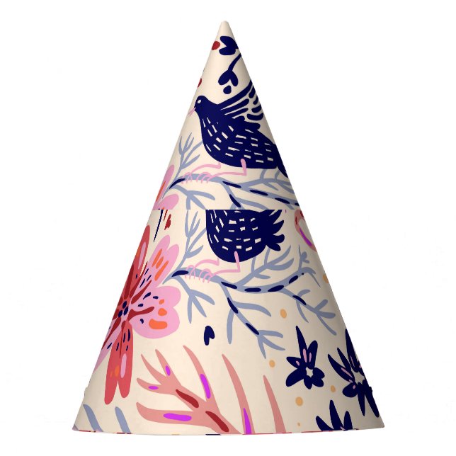 Chapéu De Festa Floral, pássaros, padrão contínuo de colheita. (Frente)