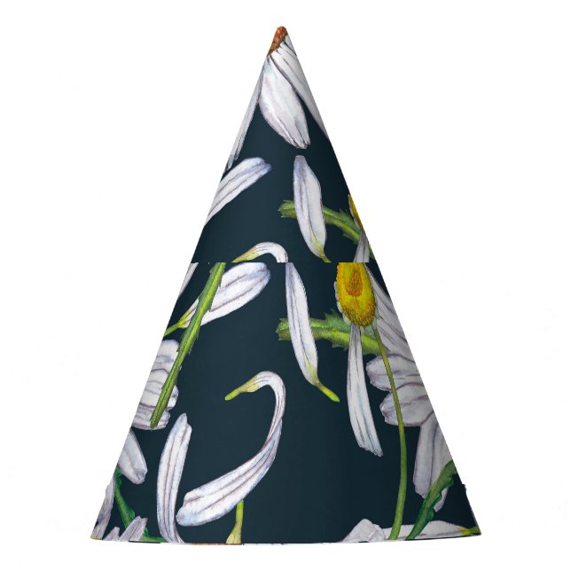 Chapéu De Festa Flores Chamomila: Cor Azul Escura Da Água. (Frente)