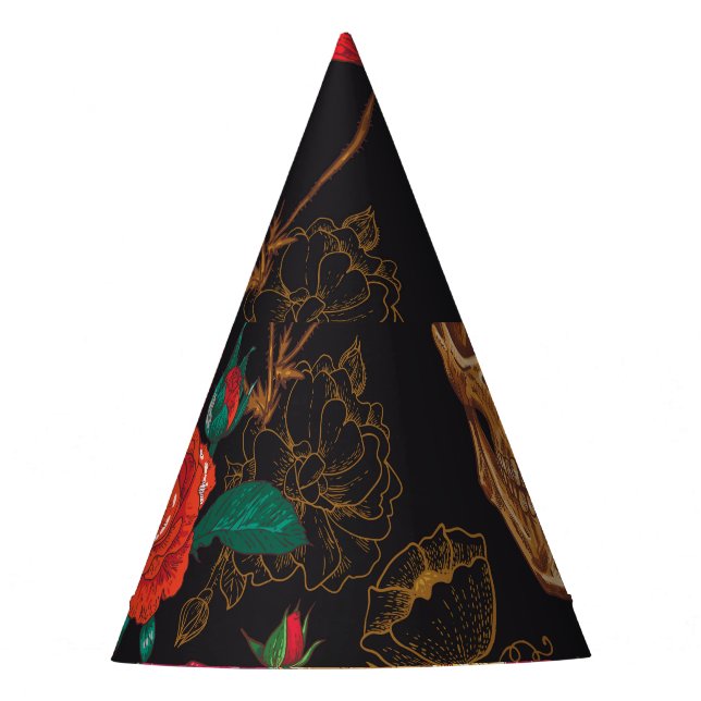 Chapéu De Festa Flores Do Crânio: Fundo Escuro Sem Olhos. (Frente)