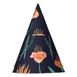Chapéu De Festa Flores Laranja Fantasias: Padrão Escuro Aquarela.