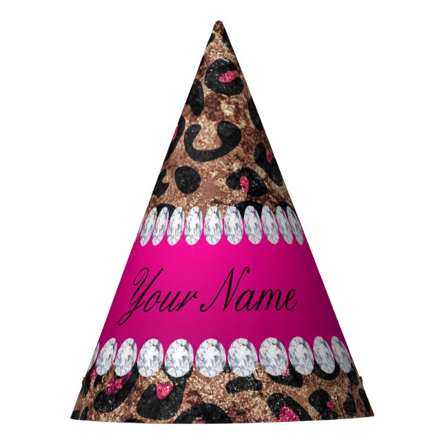 Chapéu De Festa Folha Dourado e diamantes do rosa do rosa quente (Frente)