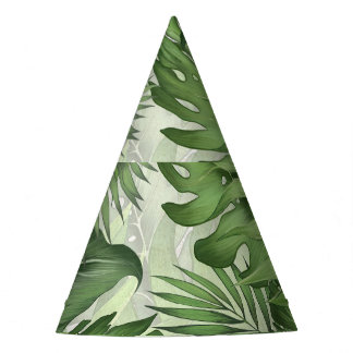 Chapéu De Festa Folhas da selva tropical: fundo floral sem costura