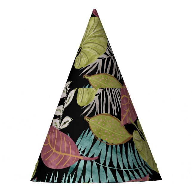 Chapéu De Festa Folhas escuras tropicais: Design de padrão têxtil (Frente)