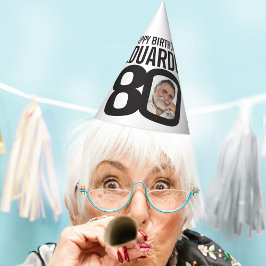 Chapéu De Festa foto personalizada de 80º aniversário preto e bran