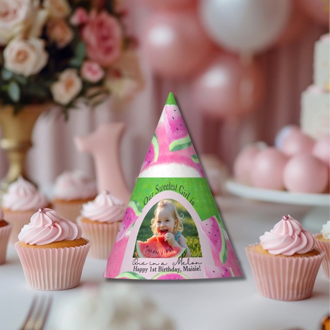 Chapéu De Festa Foto personalizada "Um em um Melão" Aniversário (Custom Photo "One in a Melon" Birthday Hat)