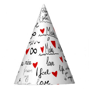 Chapéu De Festa Frases de amor, corações de rabisco, padrão de nam