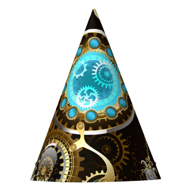 Chapéu De Festa Fundo Rusty Steampunk com Lentes Turquesa (Frente)
