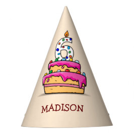 Chapéu De Festa Garota 6 de Aniversário, 6 no Bolo Rosa Doce