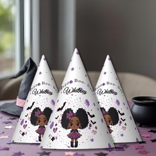 Chapéu De Festa Garota linda e assustadora chapada de aniversário (Spooky Cute girl afro-puff Birthday Hat)