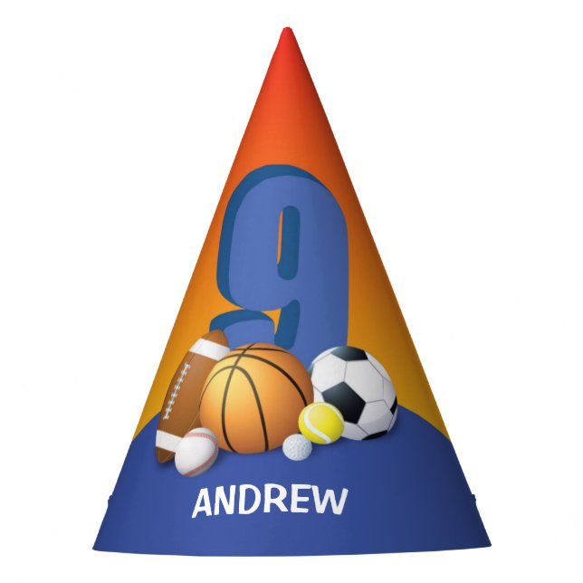 Chapéu De Festa Garoto 9º Aniversário de Esportes (Frente)