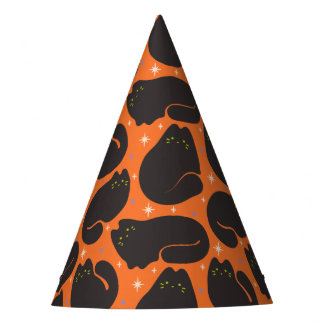 Chapéu De Festa Gato Preto Retro em Laranja