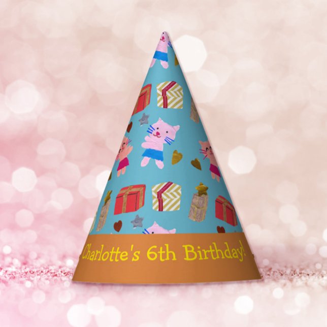 Chapéu De Festa Gatos e presentes Aniversário de criança de laranj (Criador carregado)