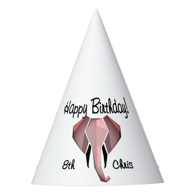 Chapéu De Festa Geometragem Elephant Head Birthday Age and Name (Frente)