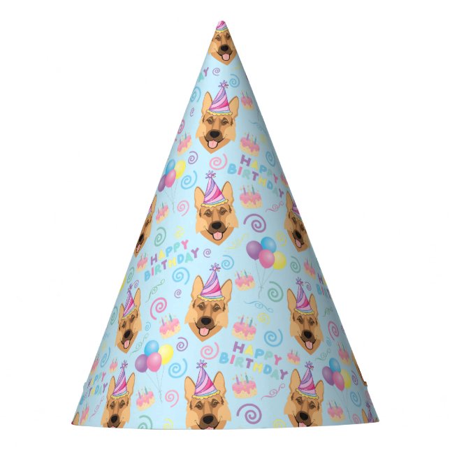 Chapéu De Festa German Shepherd Birthday Party Hat Blue (Frente)