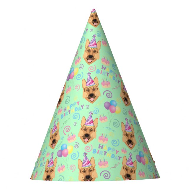 Chapéu De Festa German Shepherd Birthday Party Hat Green (Frente)