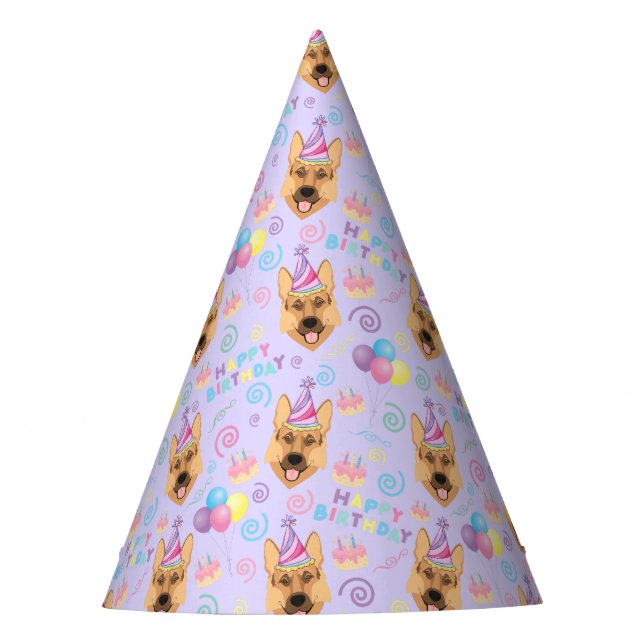 Chapéu De Festa German Shepherd Birthday Party Hat Purple (Frente)