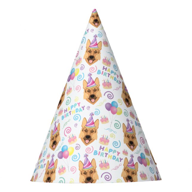 Chapéu De Festa German Shepherd Birthday Party Hat White (Frente)