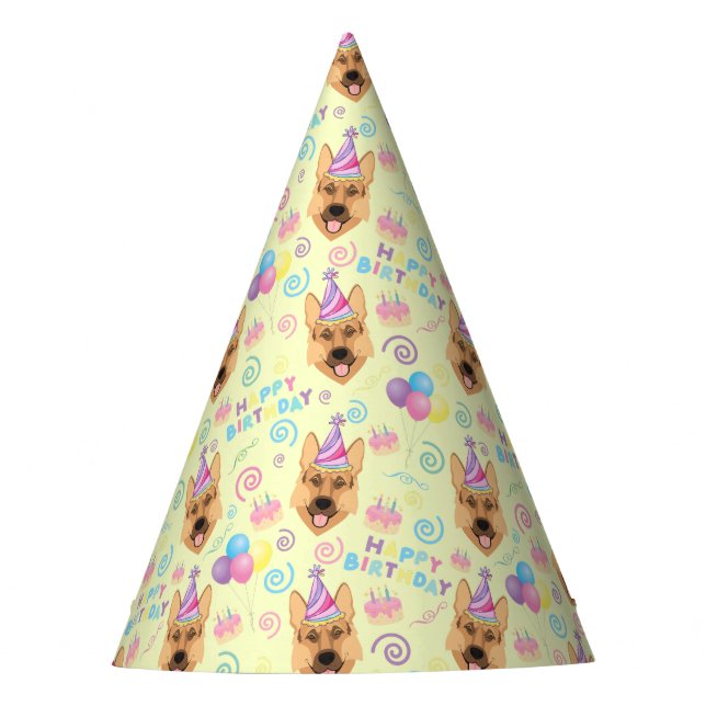 Chapéu De Festa German Shepherd Birthday Party Hat Yellow (Frente)