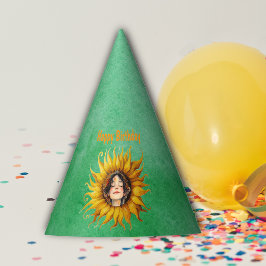 Chapéu De Festa Girls Face in Big Yellow Sunflower Birthday Green
