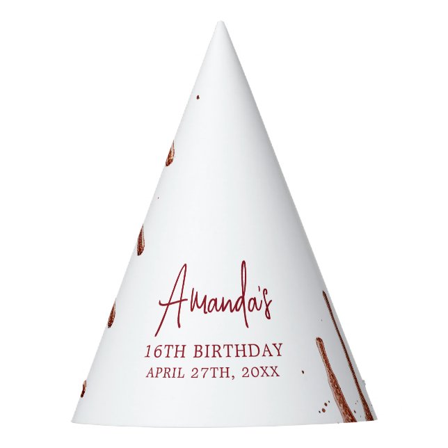 Chapéu De Festa Glamorous Rosa, Glitter Dourado, Doce 16 Aniversár (Frente)