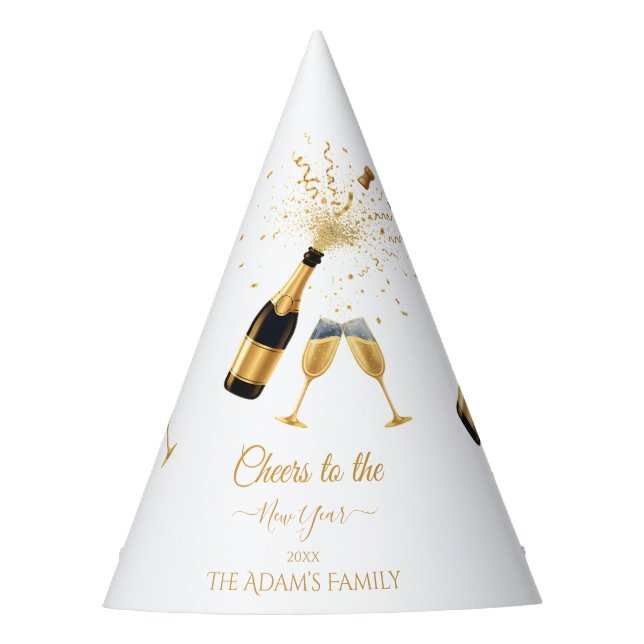 Chapéu De Festa  Gold Champagne Cheers New Year Party (Frente)